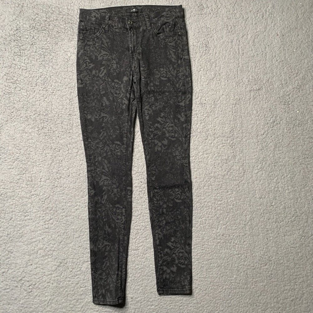 7 For All Mankind Womens‎ Jeans Size 27 Gwenevere Black Floral Jacquard Skinny
